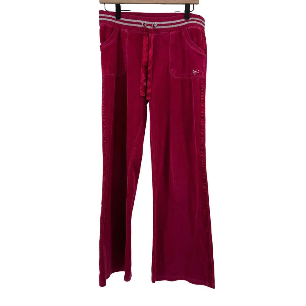 Justice Pink Velour Track Pants Girls Size 16 Drawstring Wide Leg Y2K